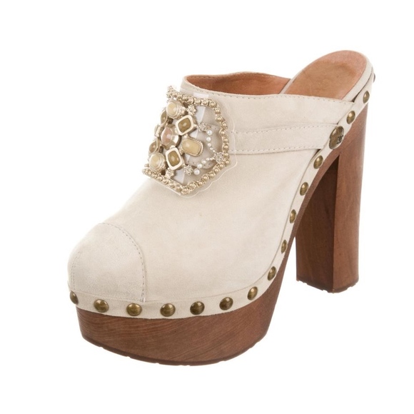 CHANEL 10P Runway Taupe Suede Gripoix Clogs - Picture 3 of 8